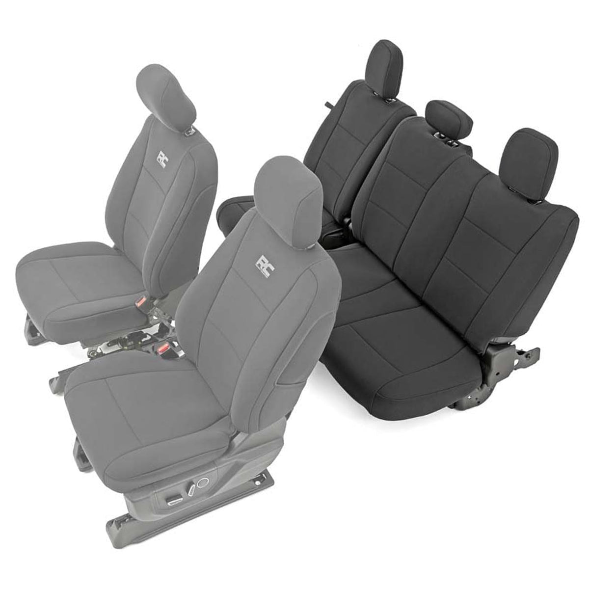 Rough Country rear seat covers front view showing full rear coverage and neat fit