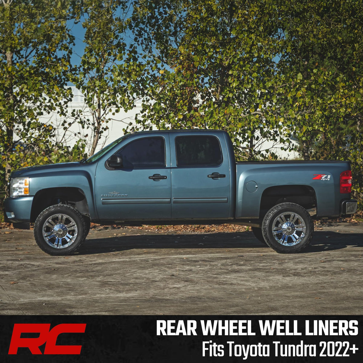 Rough Country liners next to ruler for fitment scale and easy installation advantage