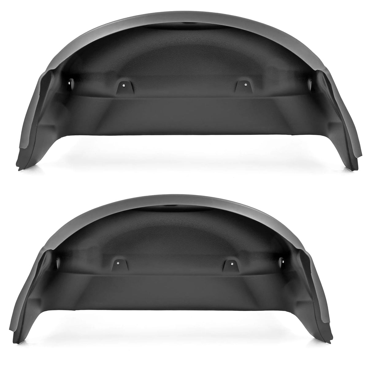 Rough Country front view of rear wheel well liners showing full coverage and finished look