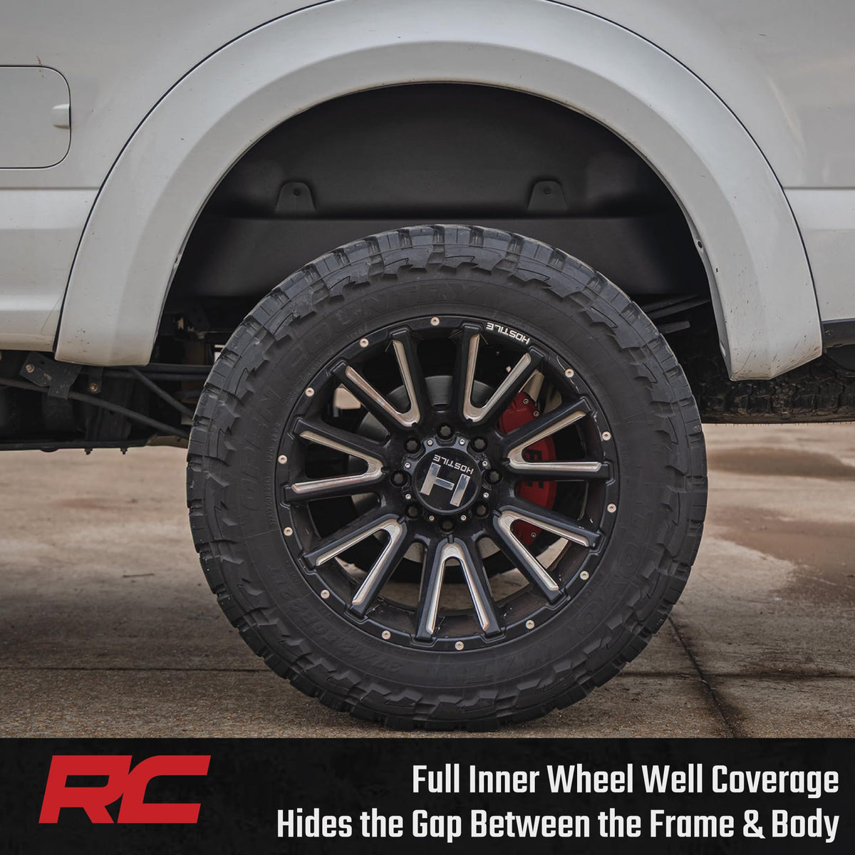 Rough Country side profile of installed liners improving rear wheel well appearance