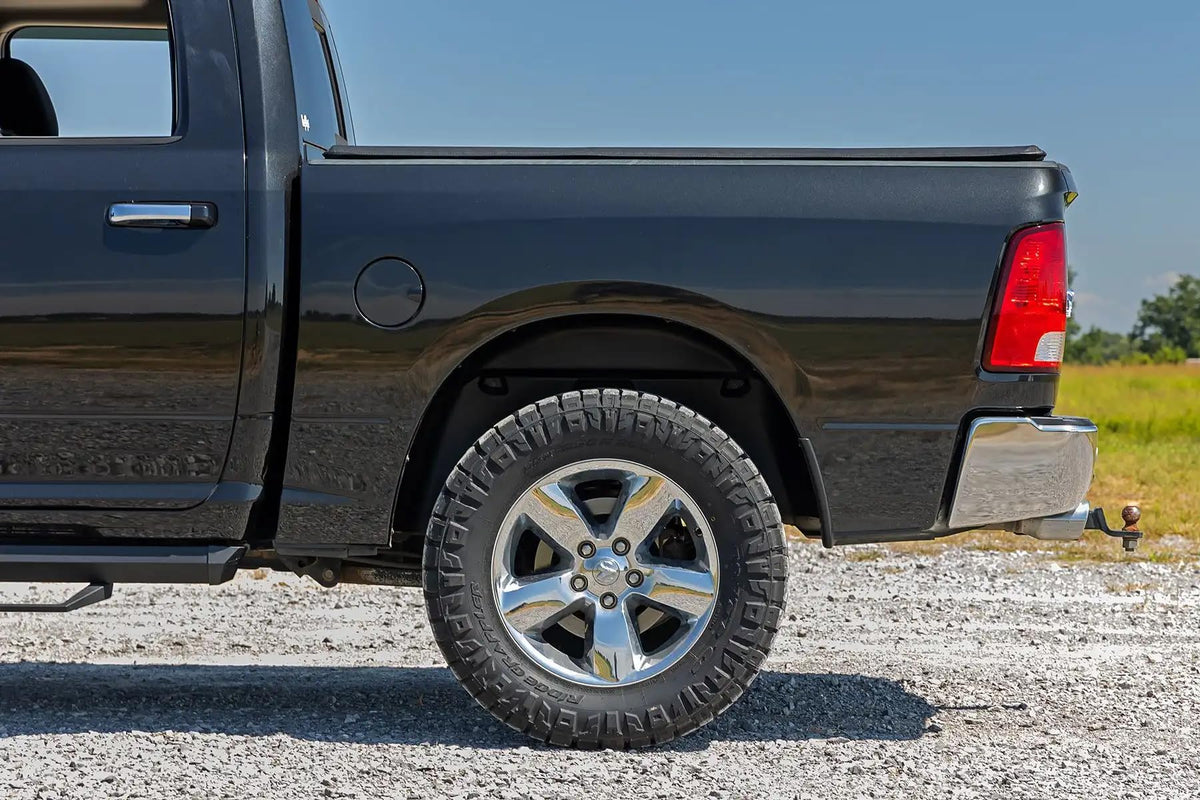 Rough Country installed side view on Ram showing finished look and gap coverage benefit