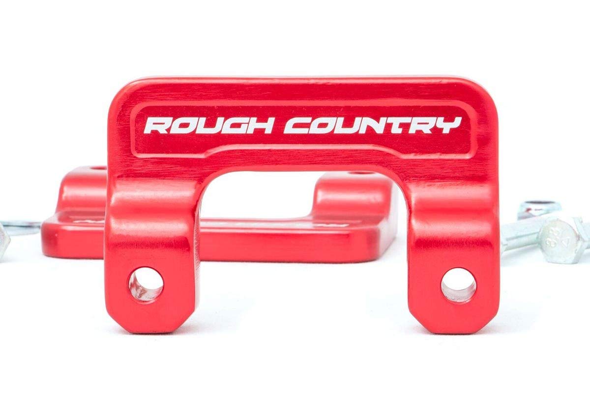 Rough Country red leveling kit front packaging showing components and benefit