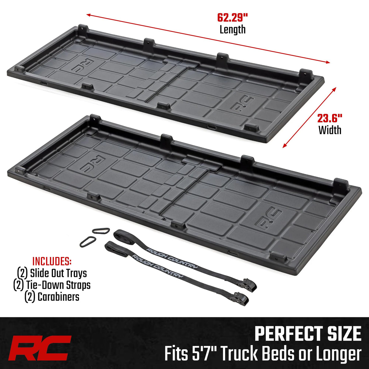 Rough Country side profile with ruler highlights full-length capacity benefit