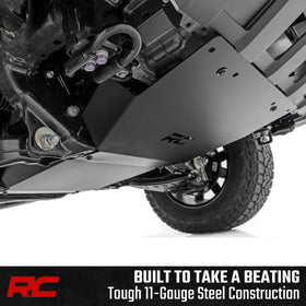Rough Country installed skid plate side profile showing full underbody coverage