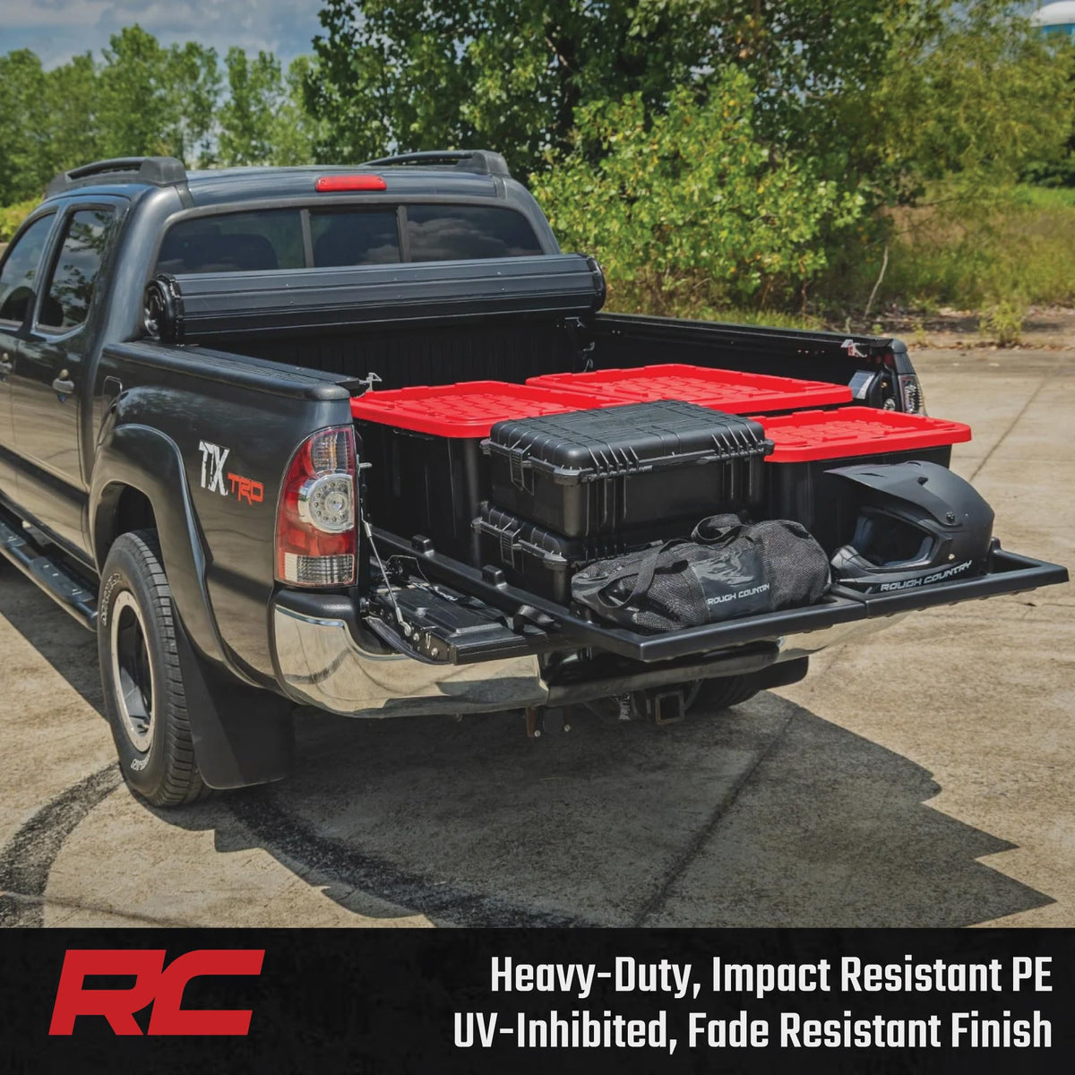 Rough Country tie-down straps and carabiners detail showing adjustable cargo restraint