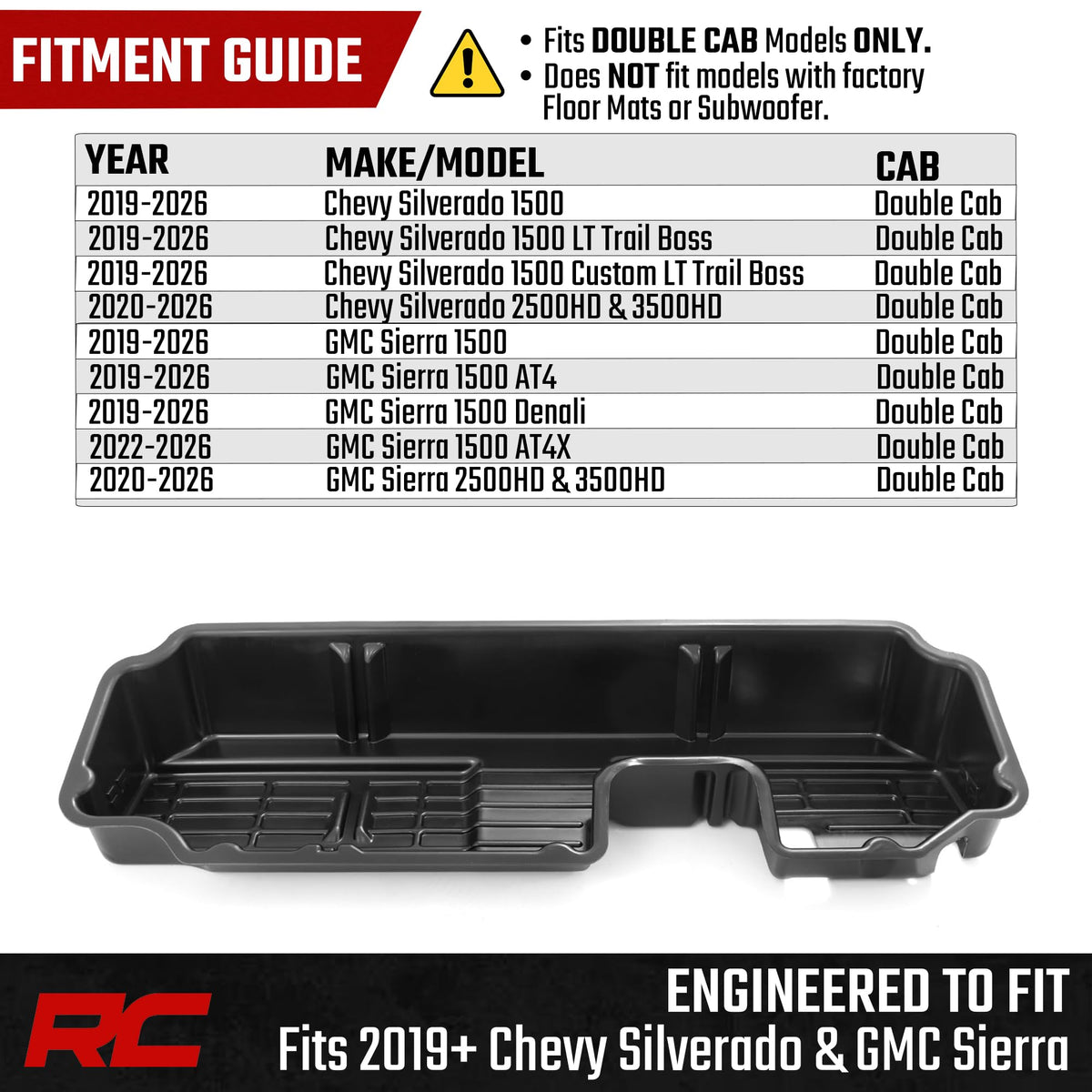 Rough Country side profile showing contour fit to Silverado or Sierra floor