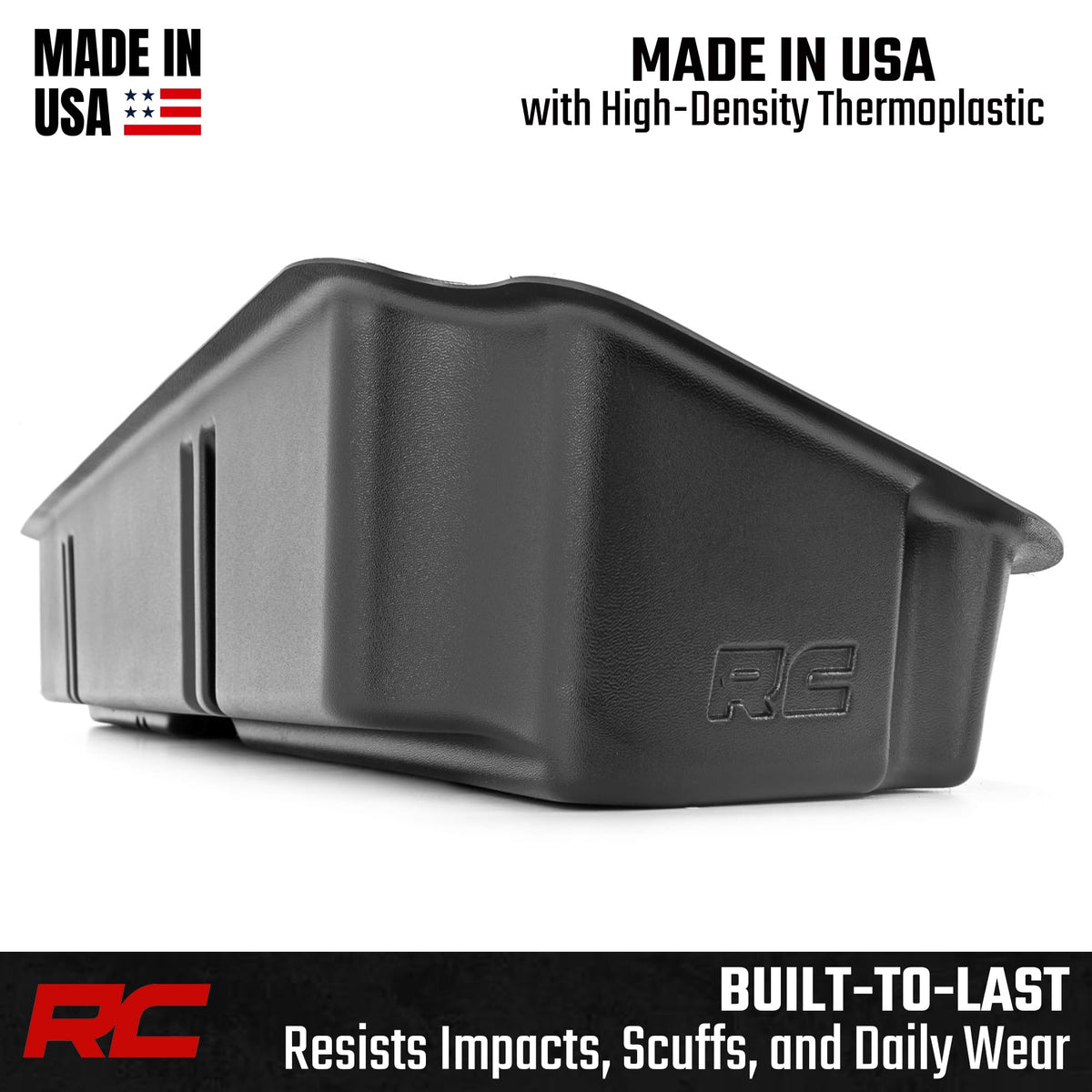Rough Country tray next to hand showing scale and easy drop-in install