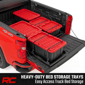 Rough Country tray loaded with tie-downs and carabiners shows secure transport benefit
