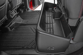 Rough Country front view of under-seat storage showing clean factory fit and neat organization