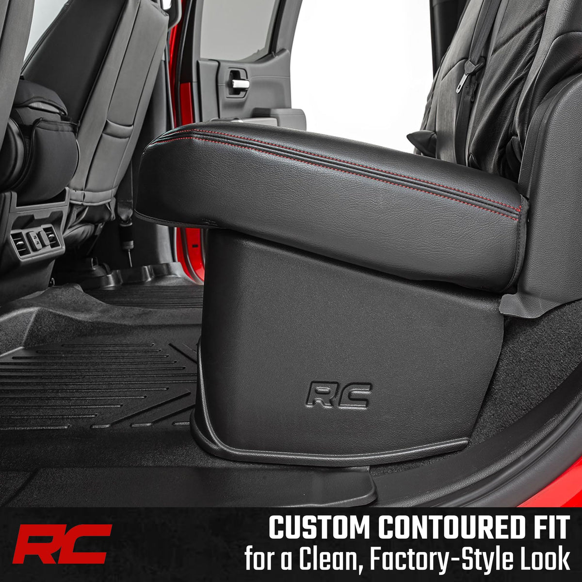 Rough Country installed under rear seat demonstrating low-profile hidden storage