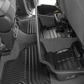Rough Country front view of under seat tray showing custom fit and tidy storage
