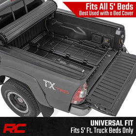 Rough Country low-profile tray under tonneau demonstrating compatibility with bed covers