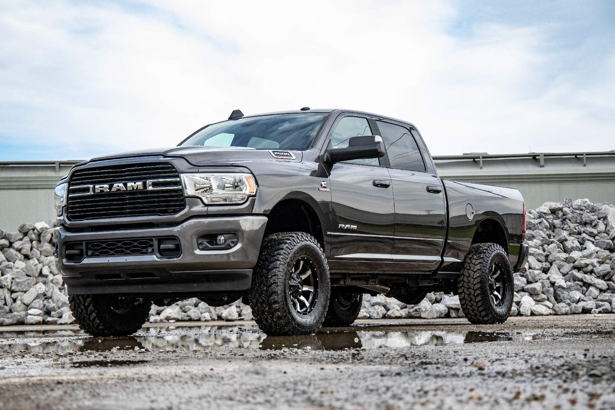 Rough Country lifted Ram demonstrating wheel and tire clearance for bigger tires