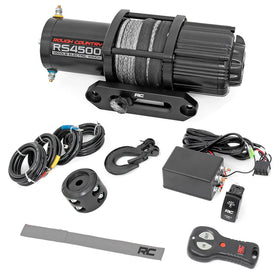Rough Country winch front view showing compact housing and durable finish benefiting reliability