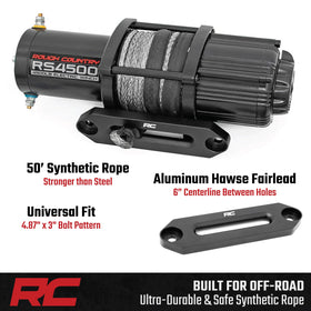 Rough Country winch mounted on UTV showing easy bolt-on installation and ready recovery