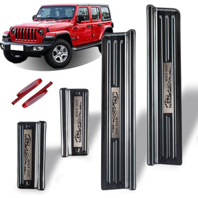 Rowa front sill hero showing brushed black finish and vehicle compatibility benefit