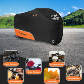 ROWYEET cover over motorcycle in driveway showing practical outdoor protection