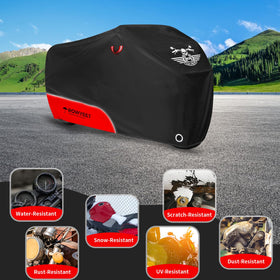 ROWYEET covered motorcycle parked driveway demonstrating outdoor protection