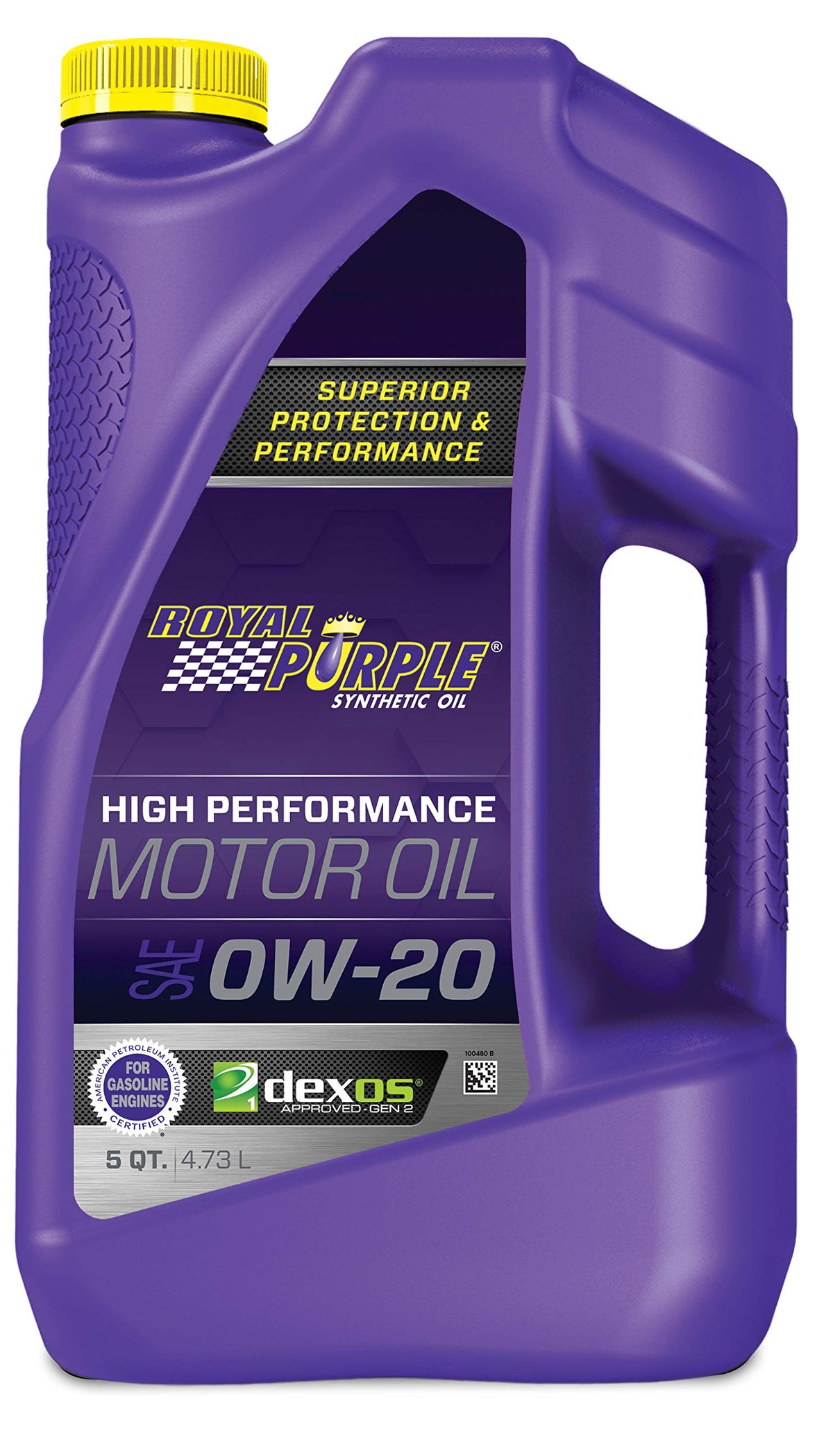 Royal Purple 5 qt bottle front label showing brand and performance benefits