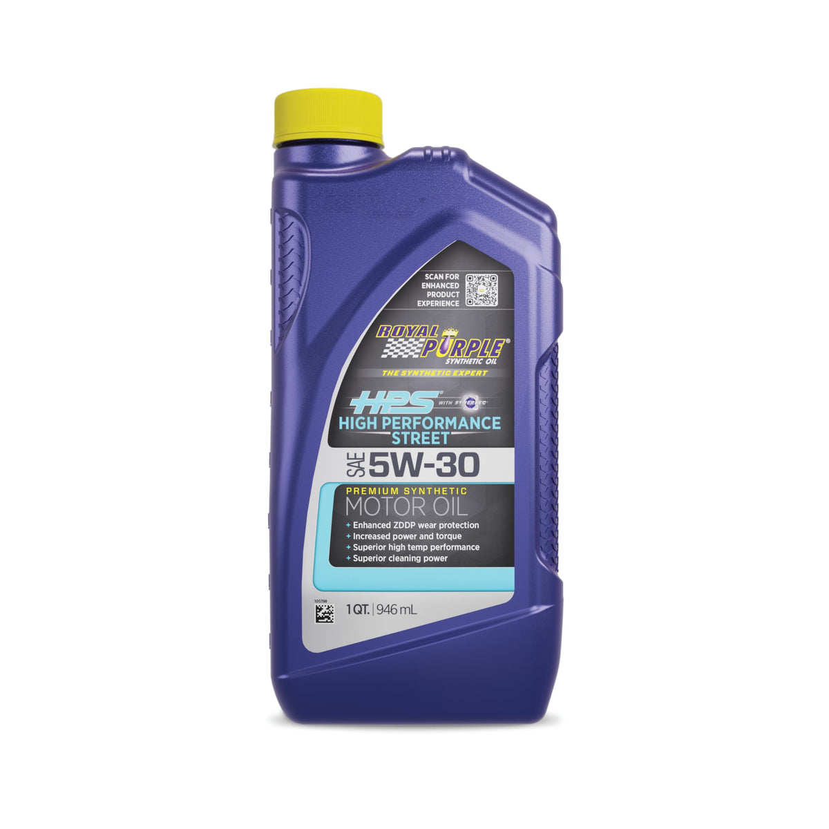 Royal Purple front bottle showing label and case packaging, promotes convenient storage