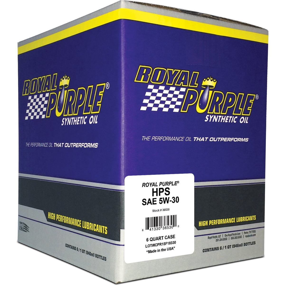 Royal Purple HPS 5W-30 front label showing performance benefits and clear branding