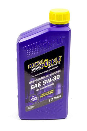 Royal Purple pouring close-up with label detail illustrating easy pour and protection