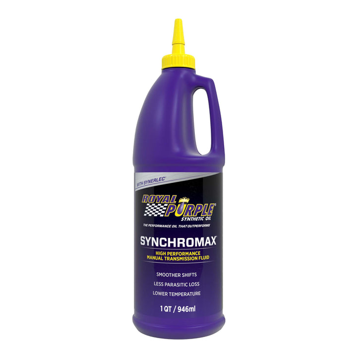 Royal Purple Synchromax front view quart bottle showing label and benefits