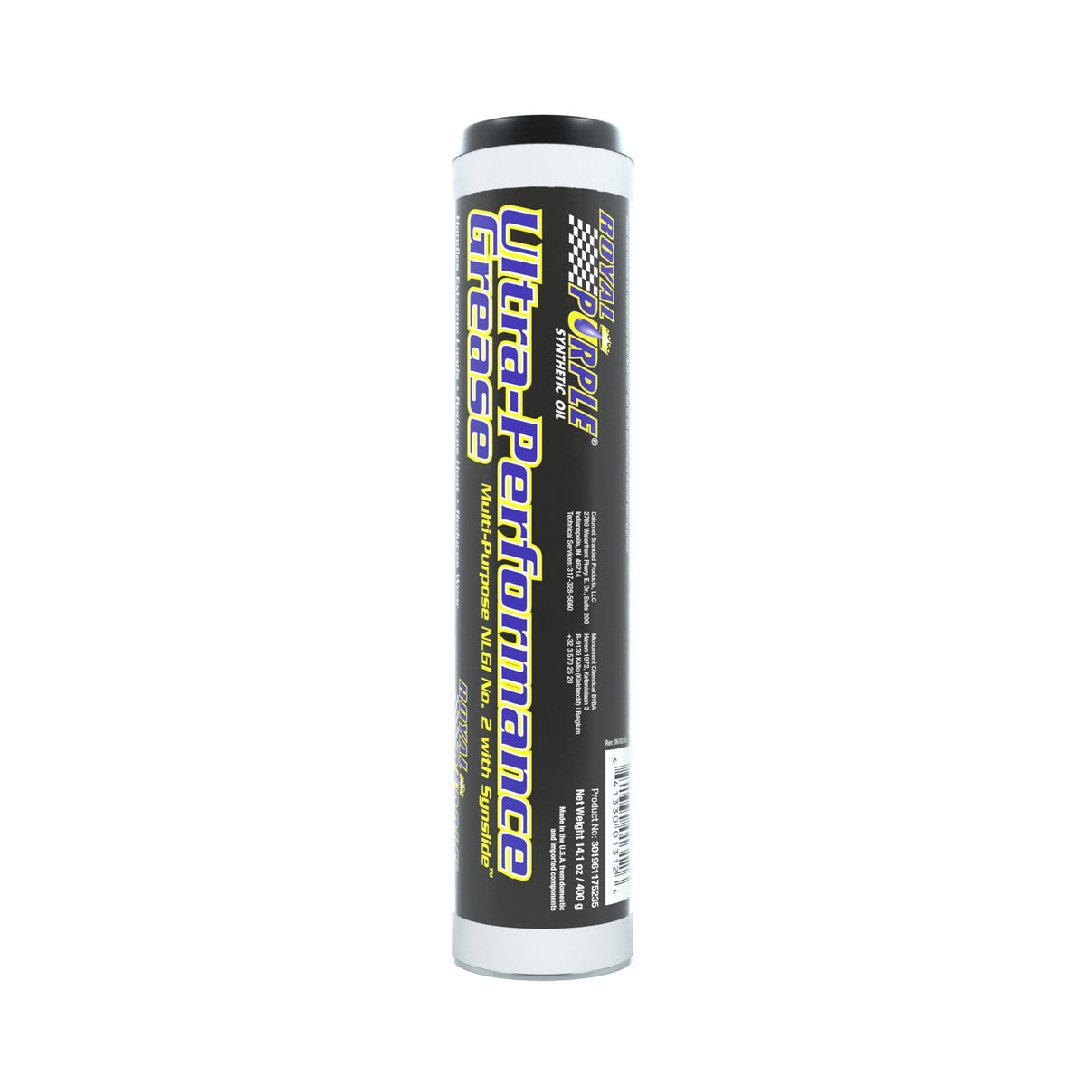 Royal Purple Ultra-Performance Grease cartridge front view showing label and product benefits