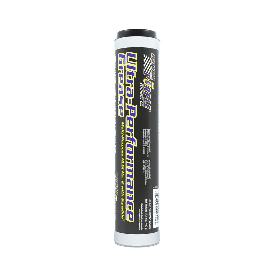 Royal Purple Ultra-Performance Grease cartridge front view showing label and product benefits