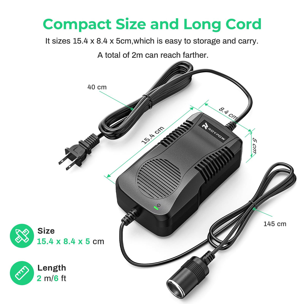 RoyPow connected to a portable car refrigerator illustrating consistent 12V supply for cooling