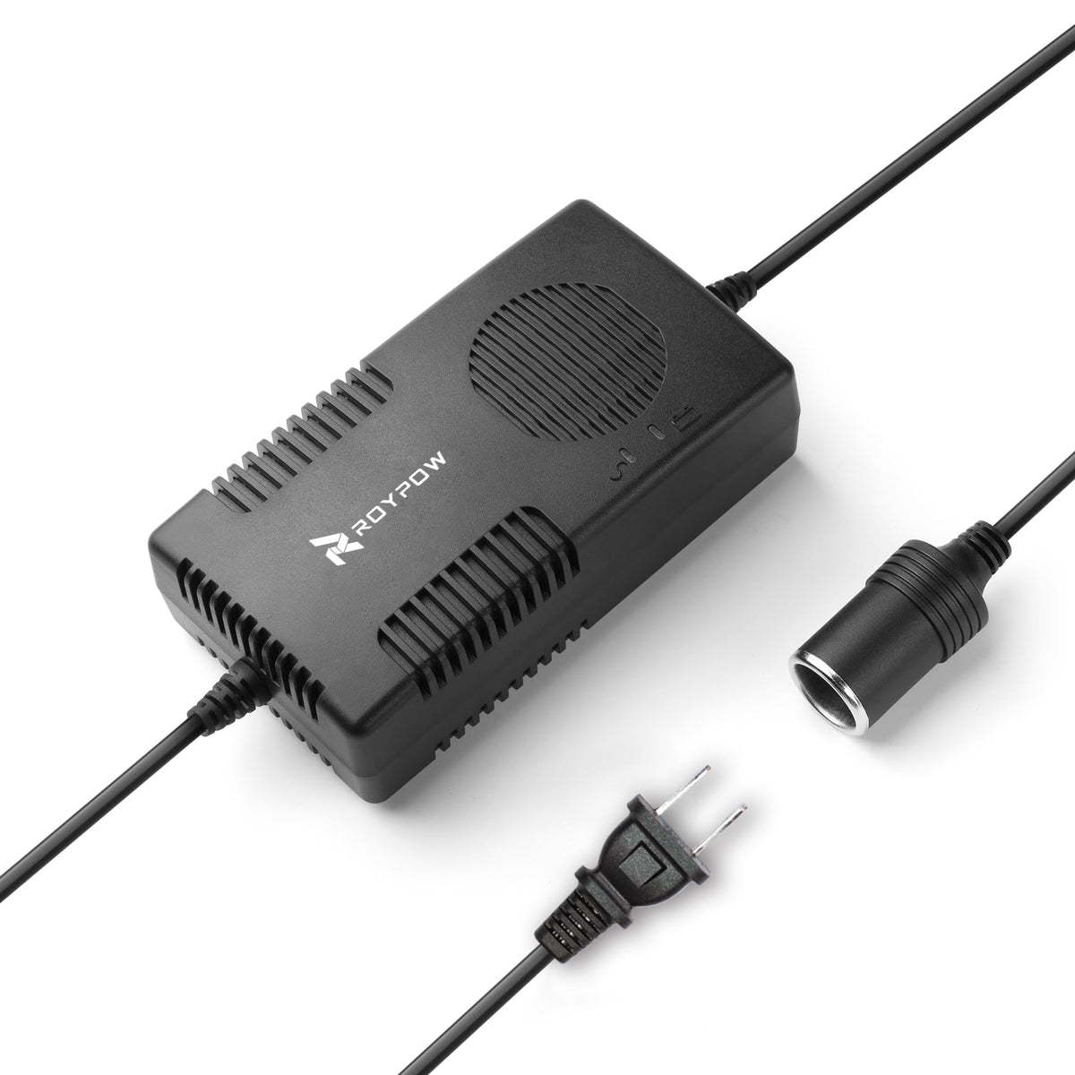 RoyPow converter front view showing socket and controls for easy device connection