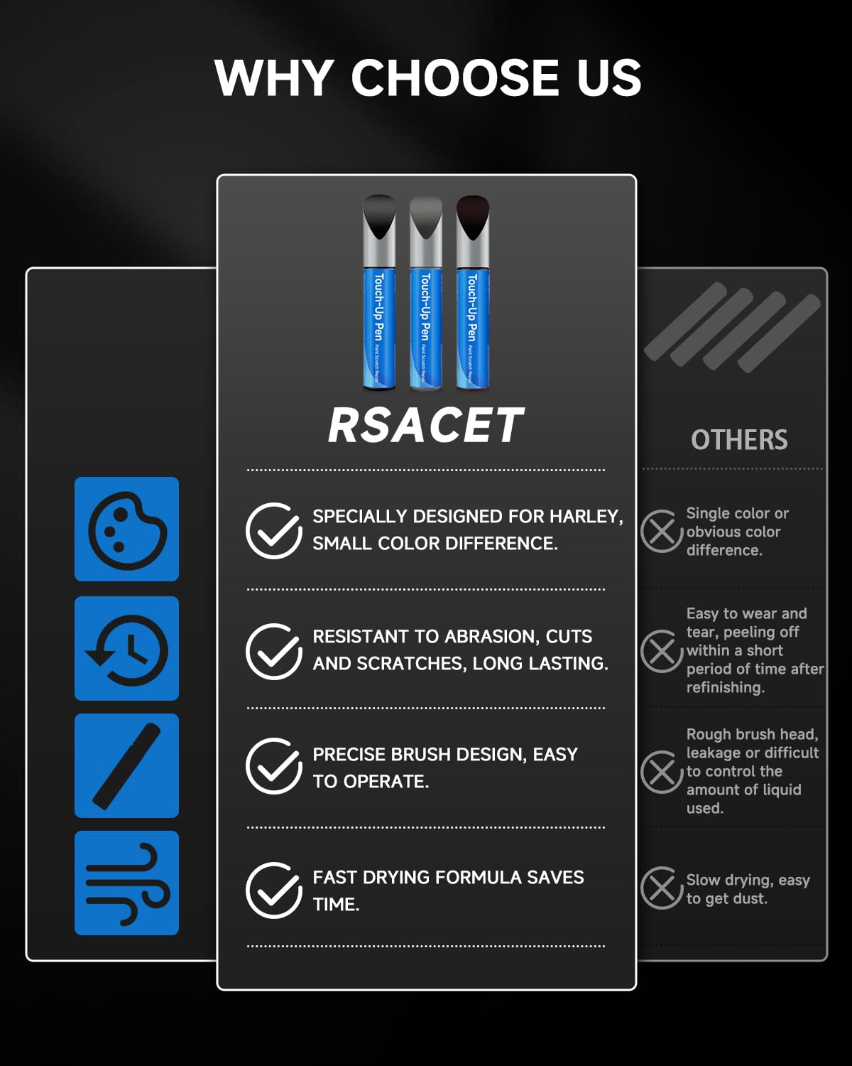 RSACET before and after chip repair on black paint, demonstrates improved finish