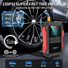 RSH air compressor hose attached to tire valve, for fast inflation convenience