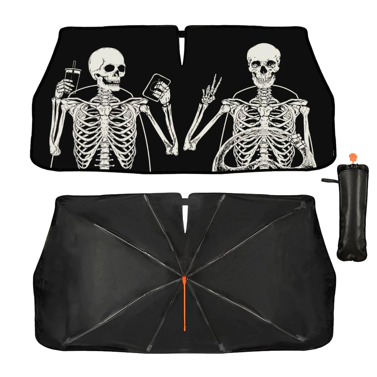 RSWSMXD skull sunshade front view showing full windshield coverage and protection