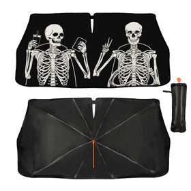 RSWSMXD skull sunshade front view showing full windshield coverage and protection