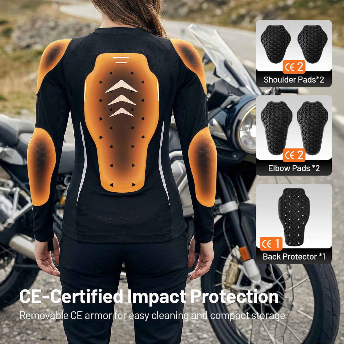 RSYSO shoulder and elbow CE armor insert demonstrating certified protection