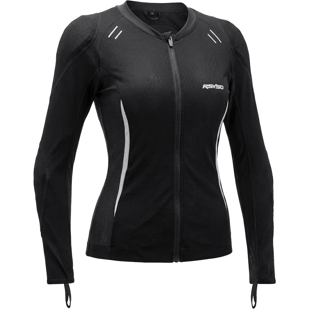 RSYSO front view of women's mesh jacket showing fit and ventilation benefits