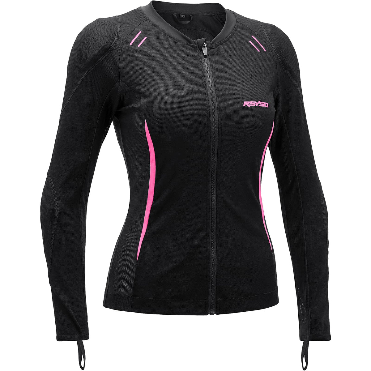 RSYSO front view of women's mesh jacket showing breathable fit and protection