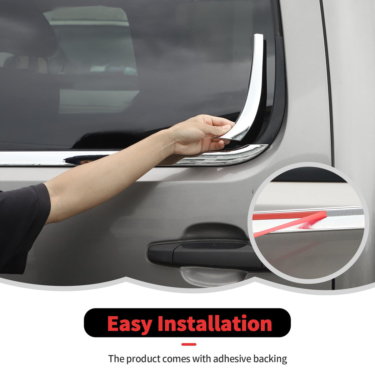 RT-TCZ chrome adhesive tape detail showing secure easy installation