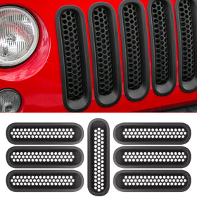 RT-TCZ front grille overview installed on Jeep Wrangler shows sleek matte-black look