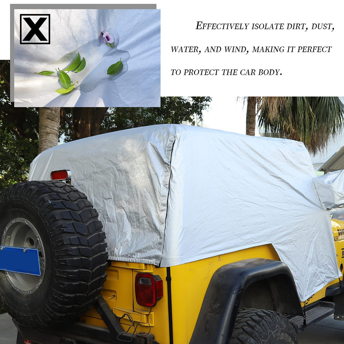 RT-TCZ covered Jeep beside a person showing size and fit benefit