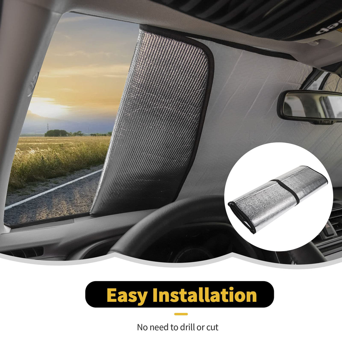 RT-TCZ sun visors lowered holding shade in place for secure installation
