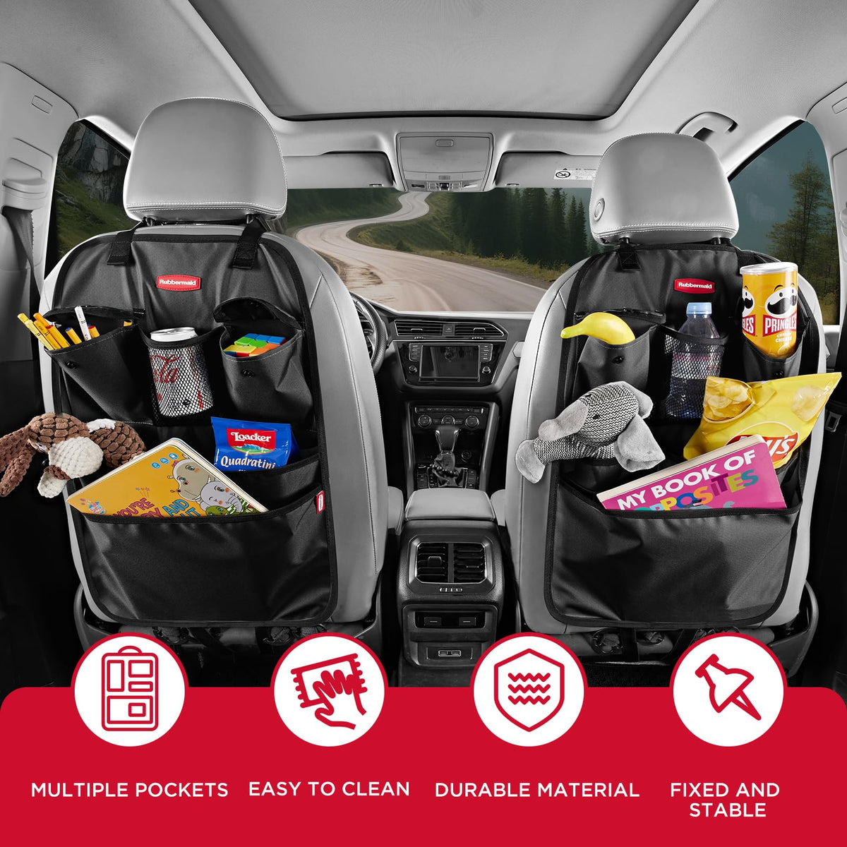 Rubbermaid child reaching mesh pocket showing easy-access convenience