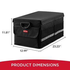 Rubbermaid loaded with groceries in car trunk keeping bags upright and stable