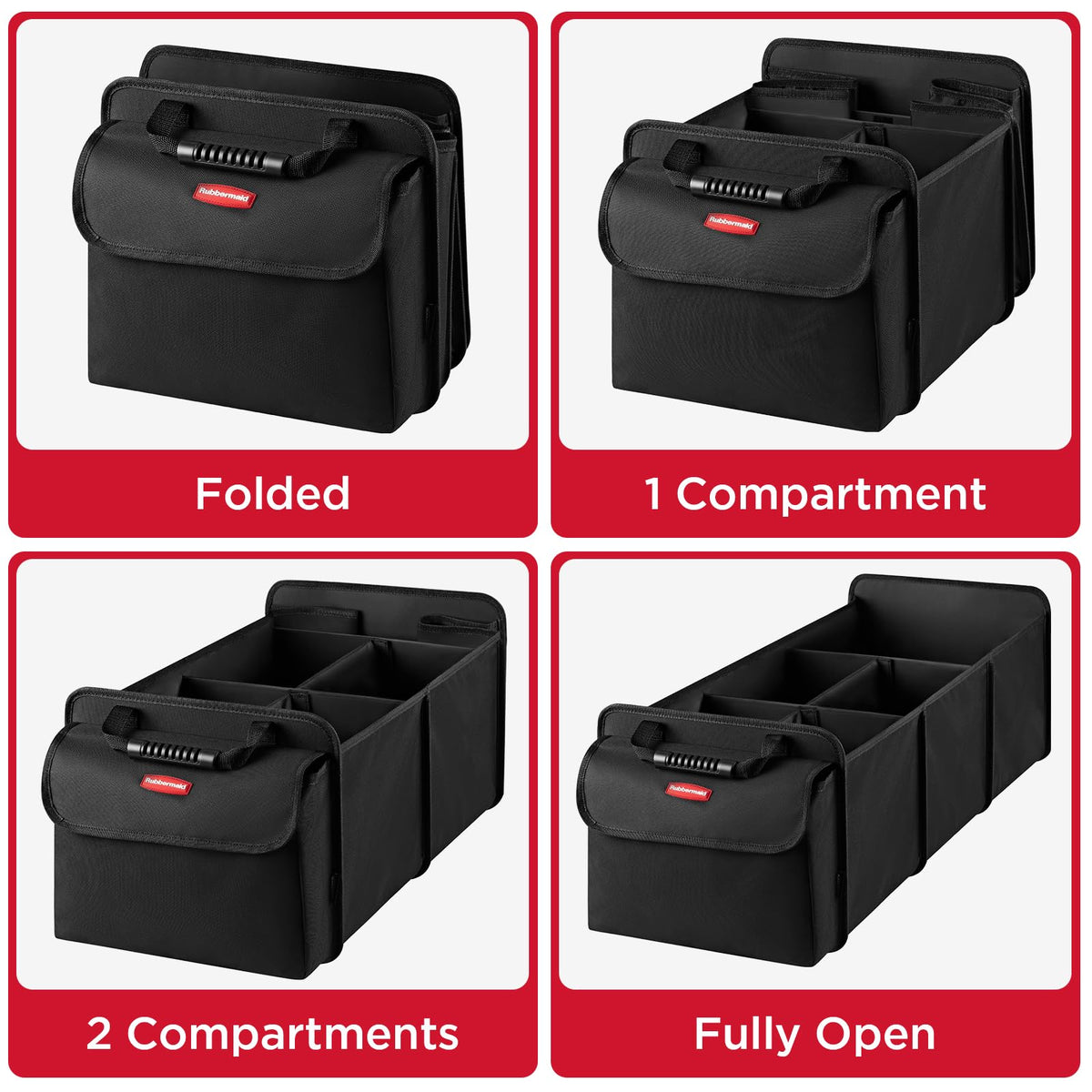 Rubbermaid collapsed flat for compact storage saving trunk and garage space
