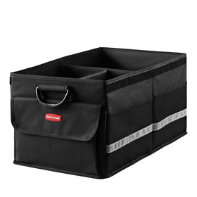 Rubbermaid front view showing three compartments and durable fabric for organized storage
