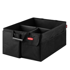 Rubbermaid front view of trunk organizer showing neat compartments and easy access