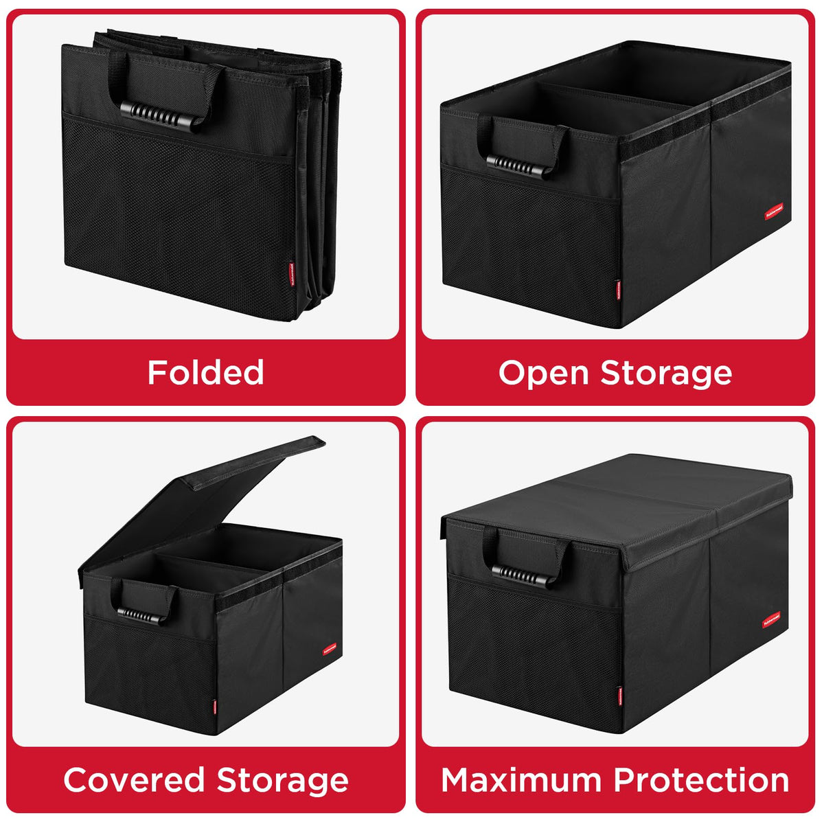 Rubbermaid reinforced handles shown being carried demonstrating easy transport benefit
