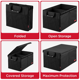 Rubbermaid reinforced handles shown being carried demonstrating easy transport benefit