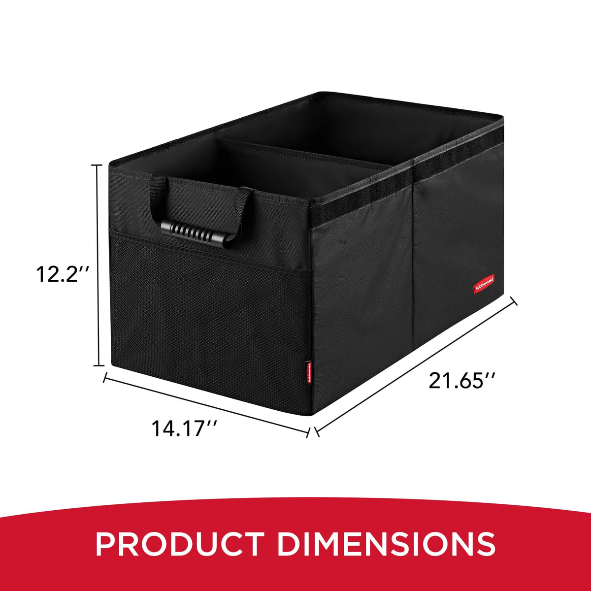 Rubbermaid placed in SUV trunk with groceries showing practical everyday organization benefit